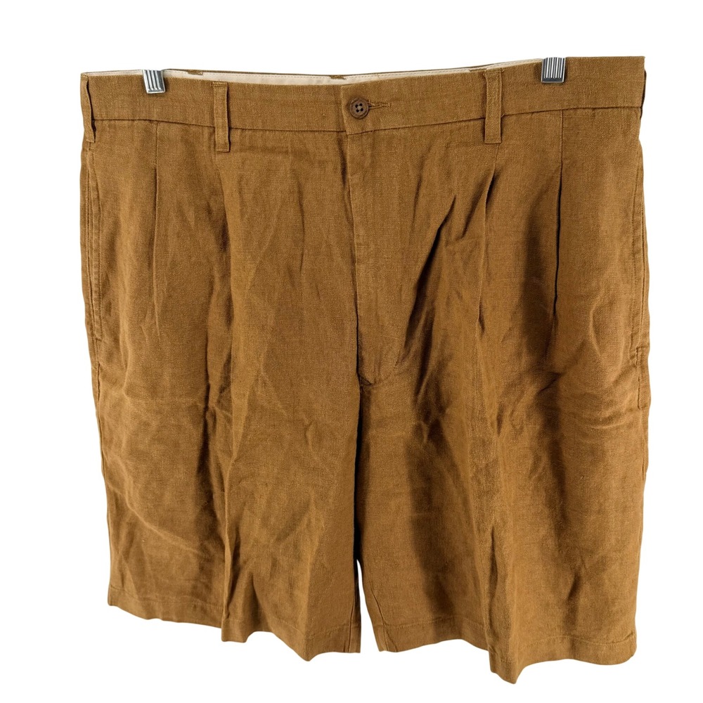 Banana Republic Mens 36 Brown 100% Linen Pleated Front Shorts Tobacco